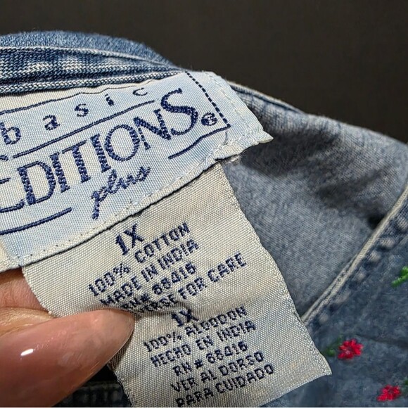 VINTAGE Women's Denim Chambray Maxi Dress Embroidered Floral Side Button 1X - Picture 9 of 9
